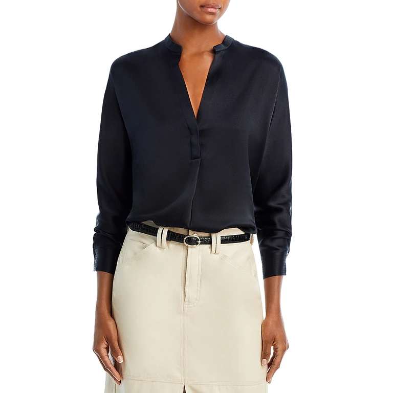 Vince Silk Banded Collar Blouse