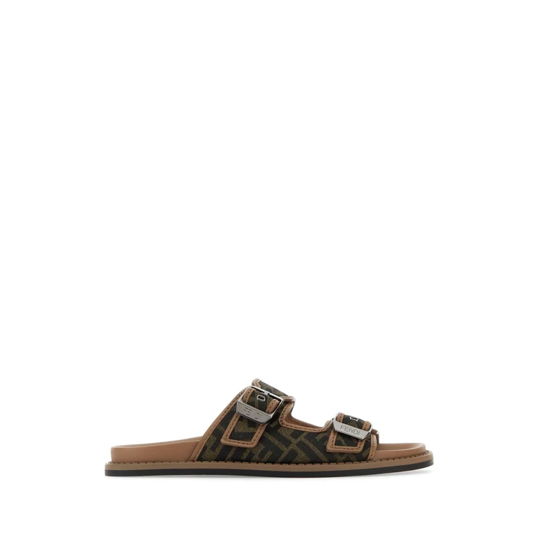 Embroidered Canvas Fendi Feel Slippers Tabacconerosand - Men
