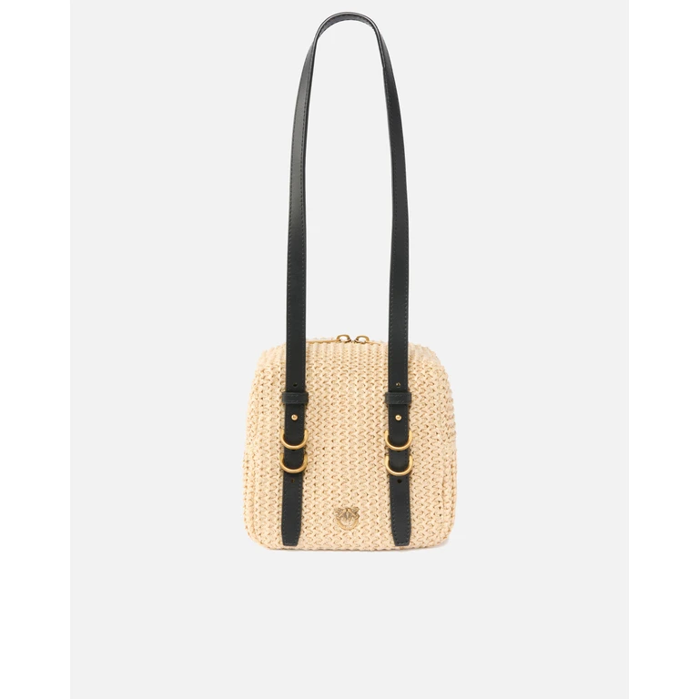 Pinko - Sac à épaule en raphia et cuir