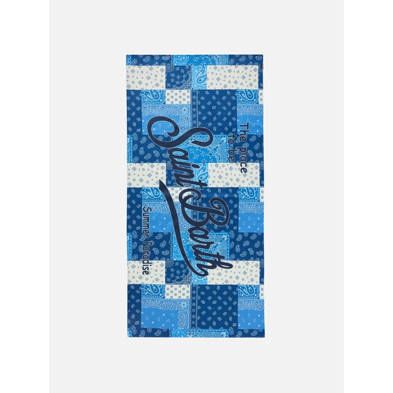 Mc2 Saint Barth Aidan Beach Towel With Foulard Print And Logo Blue - Unisex