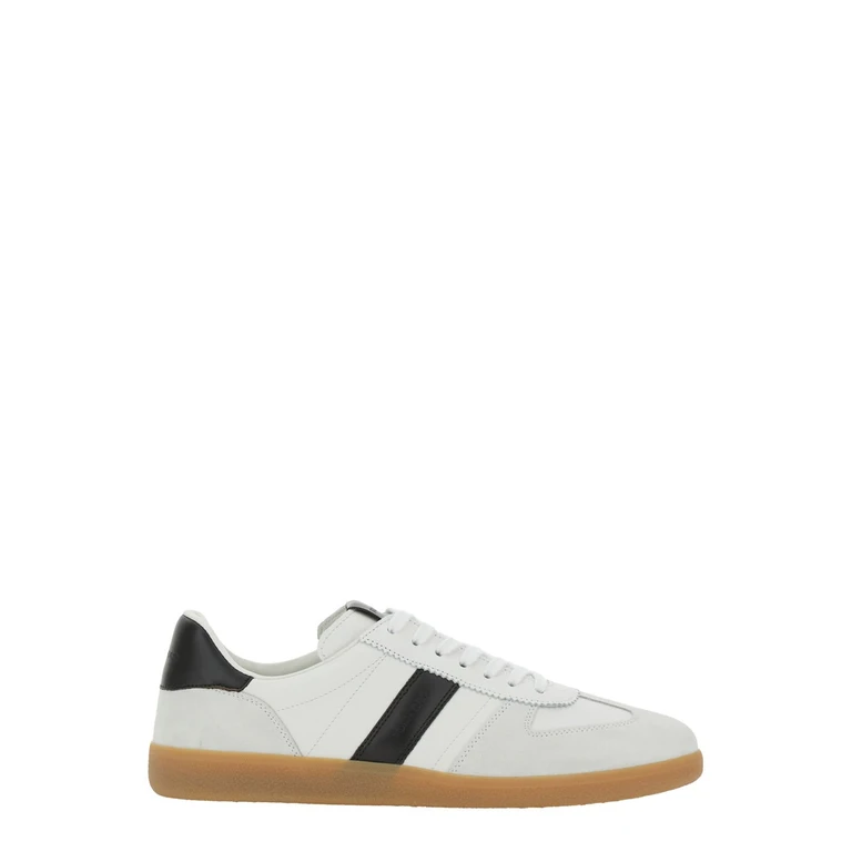 Archer White Low Top Sneakers with Logo Lettering on Tongue and Heel and Contrasting Heel in Leather