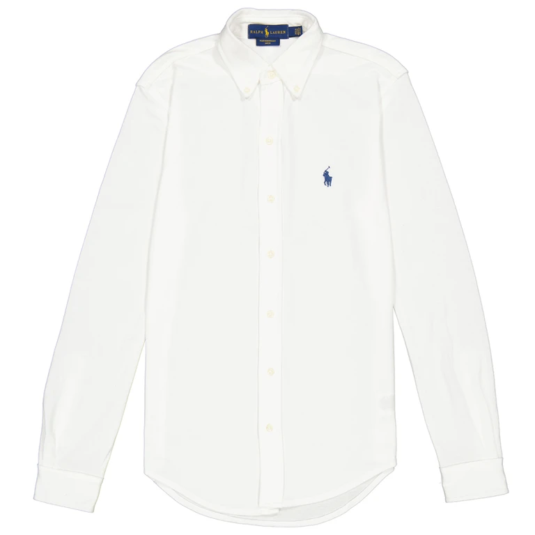 Polo Ralph Lauren White Long-sleeved Shirt With Button-down Collar And Pony Embroidery On The Front In Piquet Cotton Men
