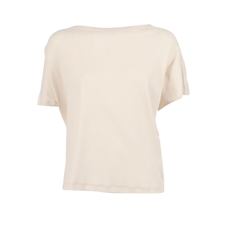 Fabiana Filippi Ribbed Jersey T-Shirt With Knit Detail On Shoulder White Cotton Elastane - Women