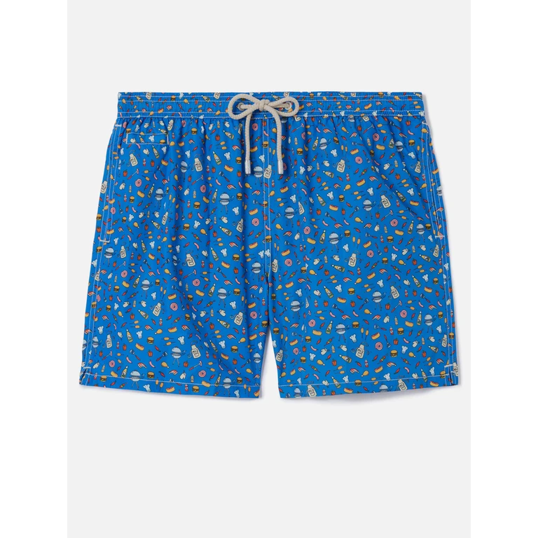 Mc2 Saint Barth Bluette Lighting Micro Swim Shorts With Street Food All-Over Print Blue Swimshort - Men