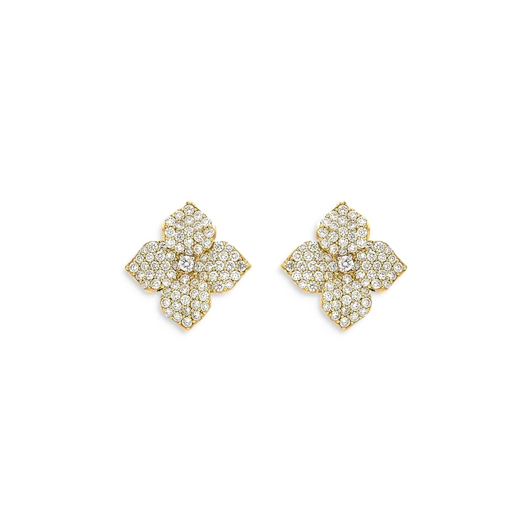 Piranesi 18K Yellow Gold Small Fiore Earrings with Diamonds, 1.47 tcw