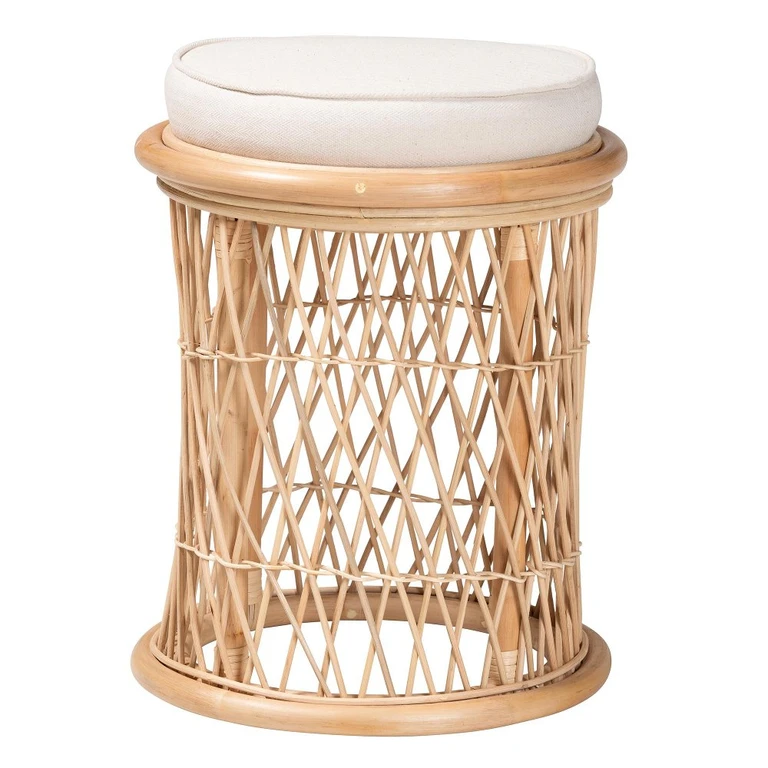 Junius Light Brown and White Ottoman Footstool