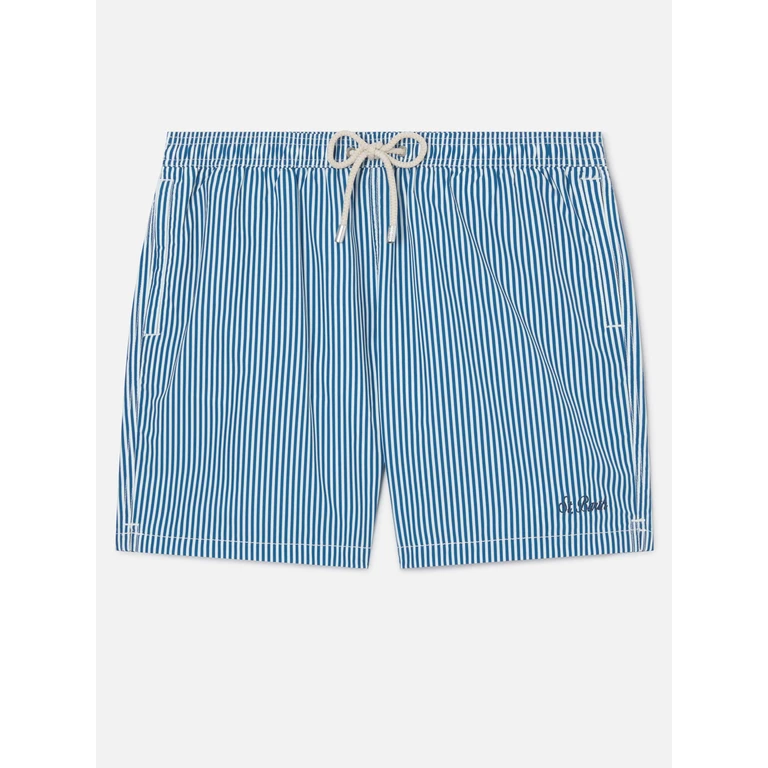 Mc2 Saint Barth Syros Swim Shorts With White And Blue Striped Pattern Swimshort - Men