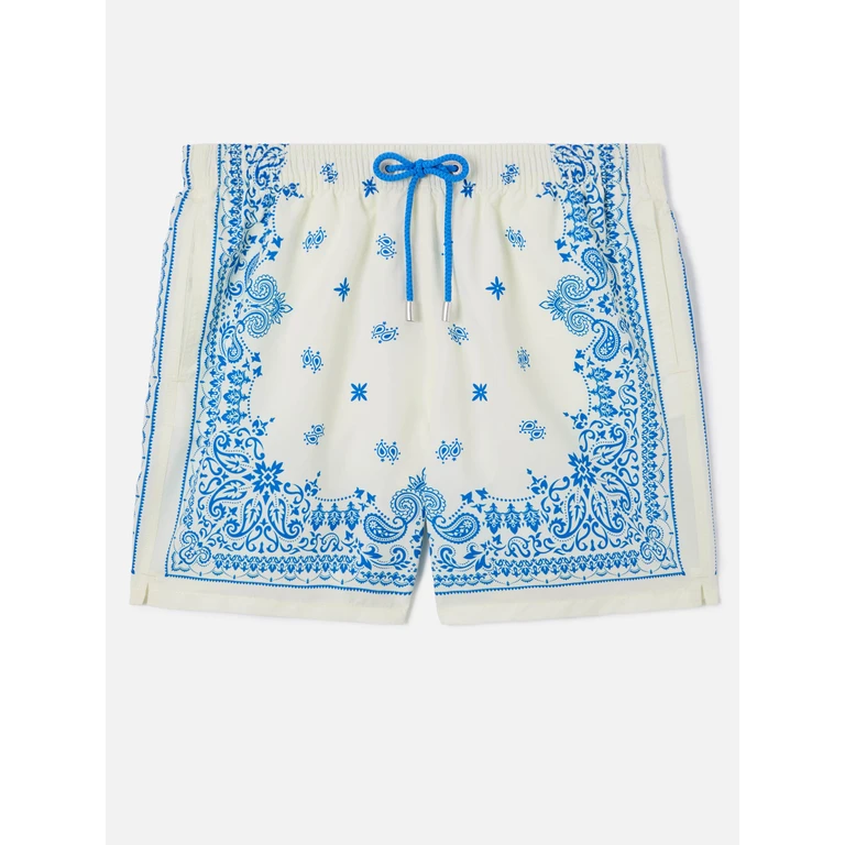 Mc2 Saint Barth Gustavia Light Blue And White Swim Shorts With Bandana Print Swimshort - Men