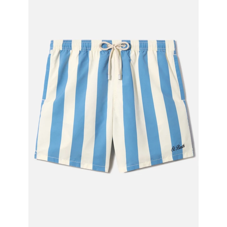 Mc2 Saint Barth Syros Swim Shorts With White And Light Blue Stripes Swimshort - Men