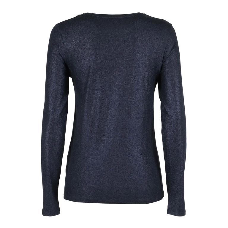 Filatures Du Lion Long Sleeve Round Neck T-Shirt Blue Viscose Elastane Sleeves - Women