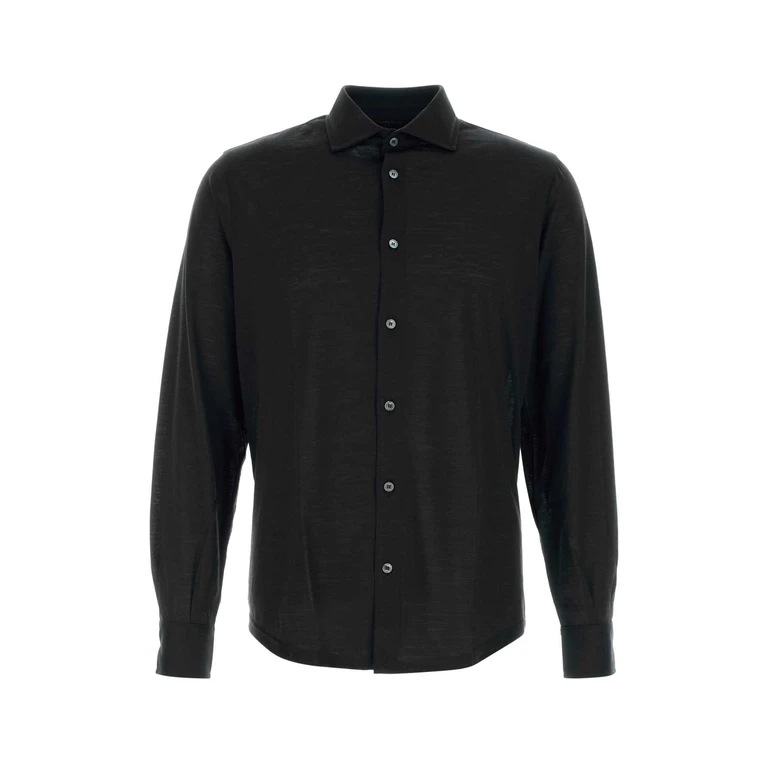 Fedeli Black Wool Shirt Nero Exterior: Camicie - Men