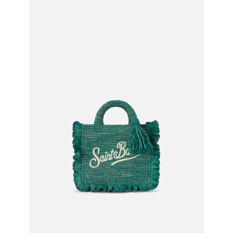 Mc2 Saint Barth Light Blue Volant Mini Raffia Bag With Embroidered Logo - Unisex
