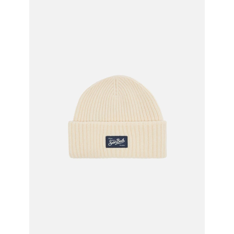 Mc2 Saint Barth Berry W Ribbed Cashmere-Blend Beanie White Hat - Unisex
