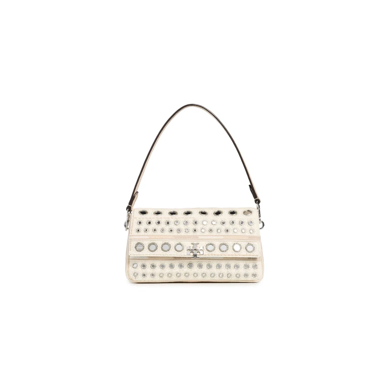 Tory Burch Charlie Embellished Small Shoulder Bag New Ivory One Size