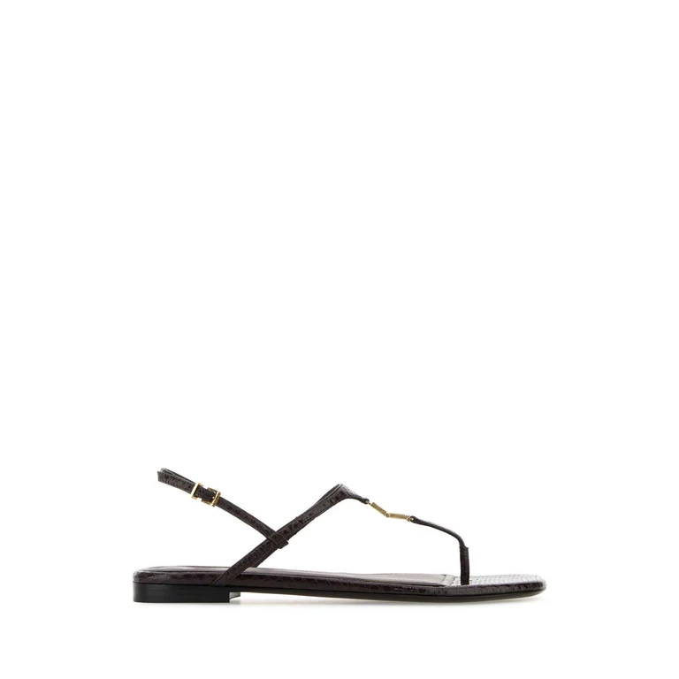 Chocolate Leather Fold Thong Sandals Black Purple Sandali - Women