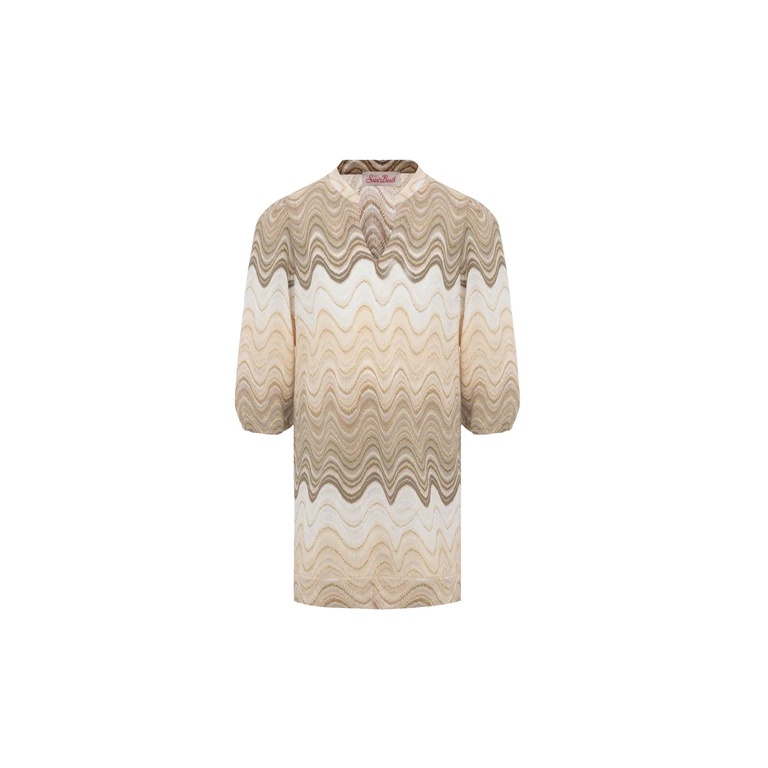 Mc2 Saint Barth Jumeira Jr Gold Raschel Knit Short Dress Beige Beach Robe