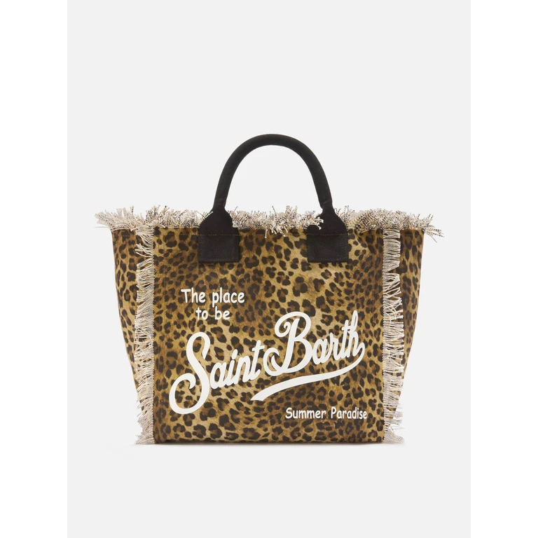 Mc2 Saint Barth Leopard Print Canvas Vanity Regular Bag With Fringes Black - Unisex
