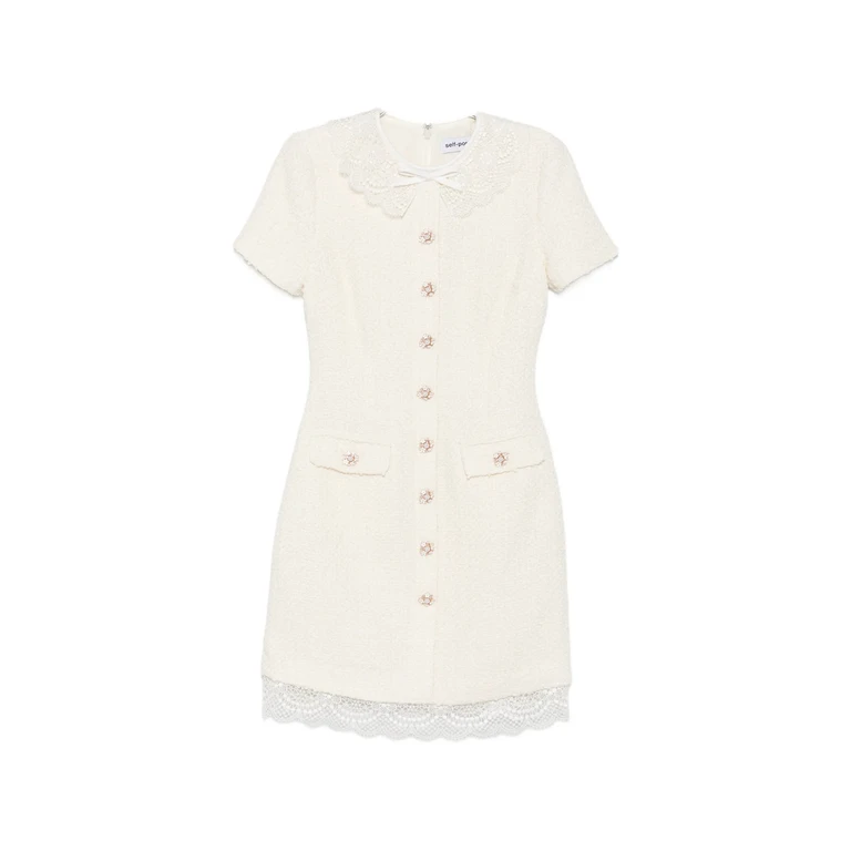 Lace-trimmed Bouclé Mini Dress