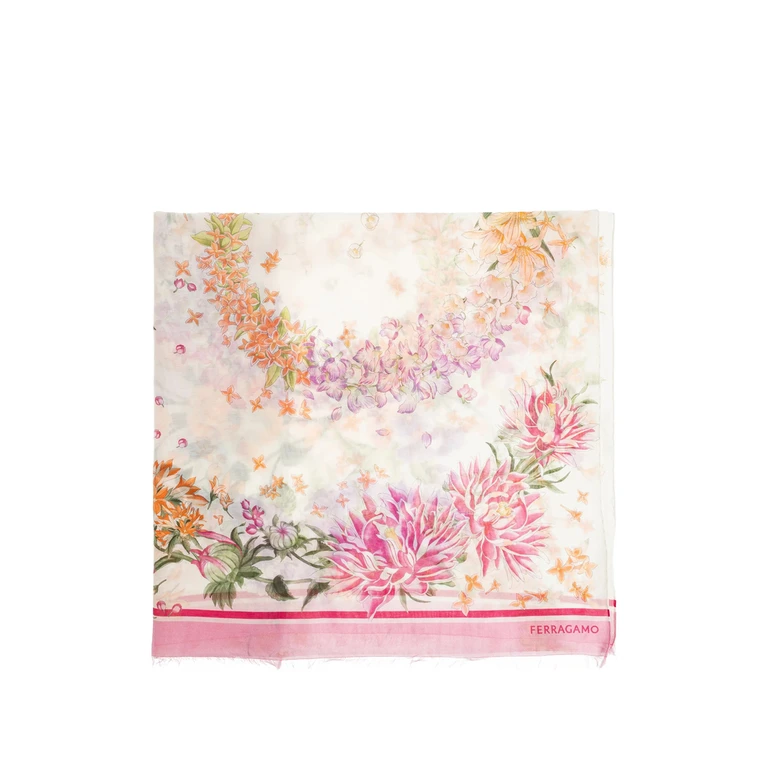 Ferragamo Floral-print Fringed Scarf