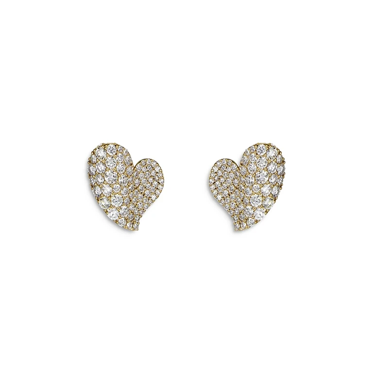 Piranesi 18K Yellow Gold Wave Heart Diamond Pave Stud Earrings