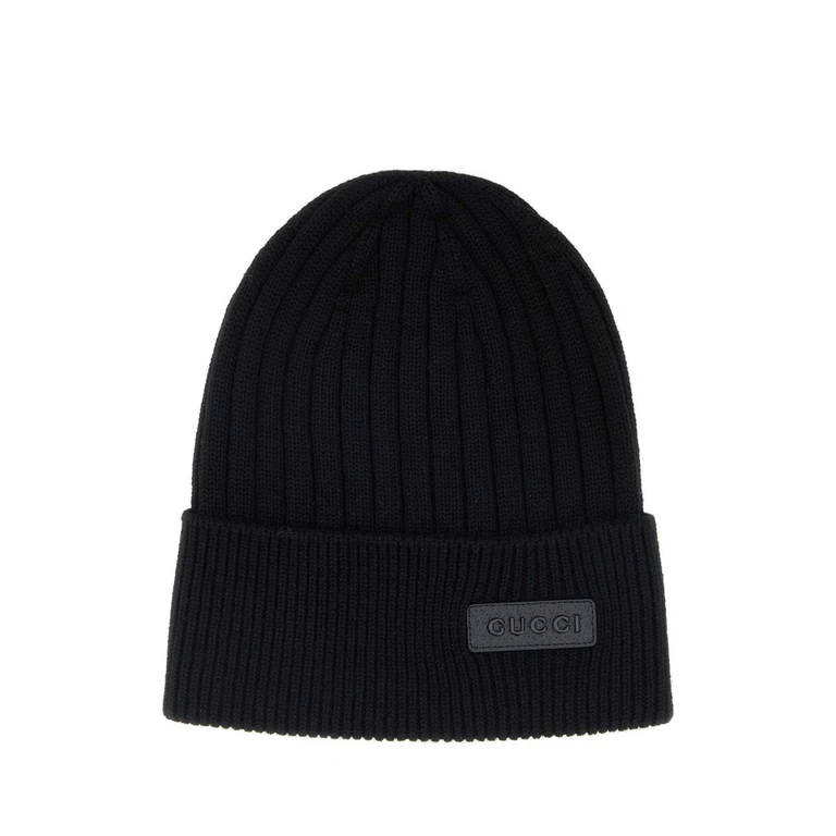 Gucci Black Wool Beanie Hat Blackblackblack Fabric Cuffie - Men