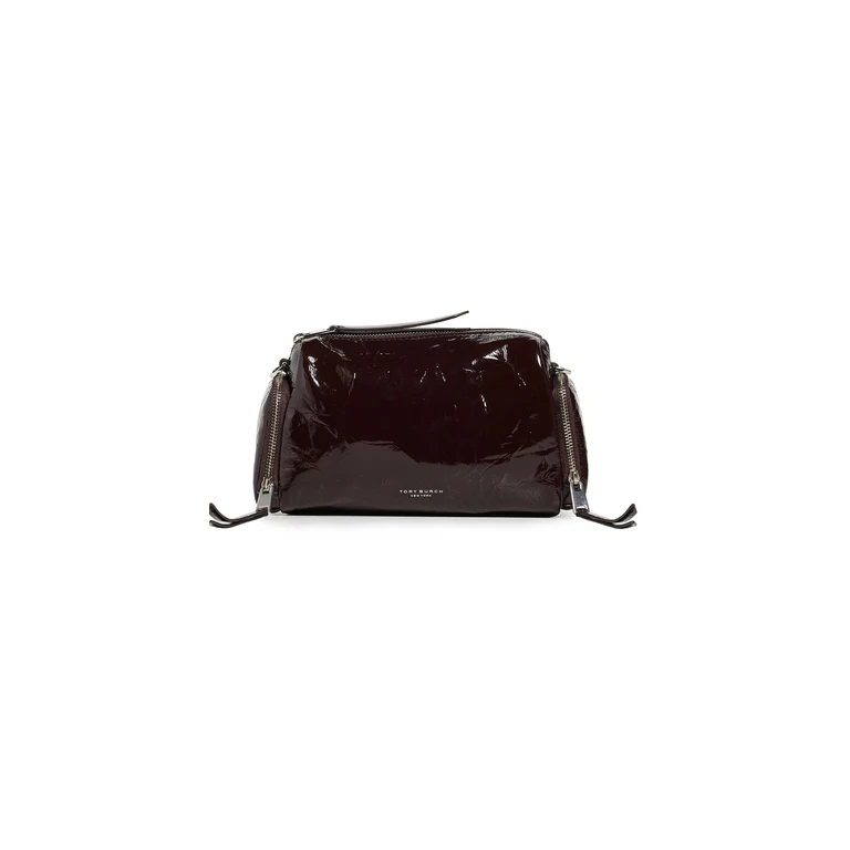 Tory Burch Perry Patent Voyager Shoulder Bag Deep Burgundy One Size