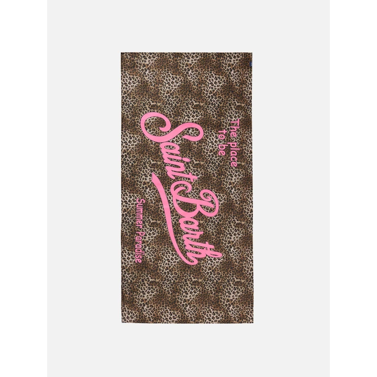 Mc2 Saint Barth Aidan Beach Towel With Leopard Print And Logo Brown - Unisex