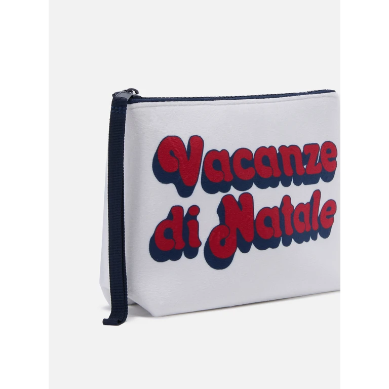 Mc2 Saint Barth Aline Pouch White Wool-Effect Fabric With Christmas Vacation Print Vacanze Di Natale Special Edition Pochette - Unisex