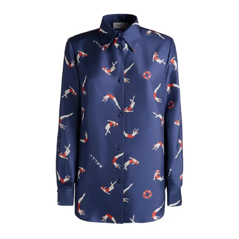 Bally Diver Print Silk Shirt, Brand Size 36 ( US Size 0 )