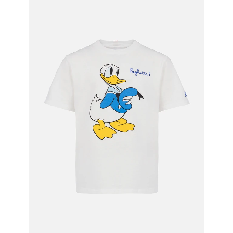 Mc2 Saint Barth Boy Heavy Cotton T-Shirt Cameron With Donald Print And Paghetta? Embroidery Disney Special Edition White