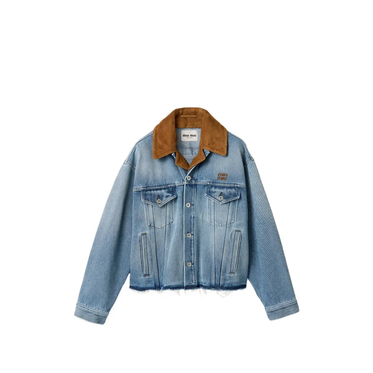 Miu Miu Washed Denim And Suede Blouson Jacket