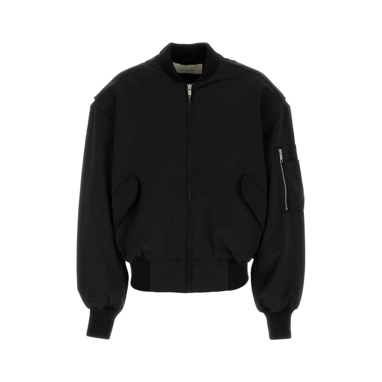 Entire Studios Black Stretch Polyester Blend Bomber Jacket Blackwool Giubbini - Unisex