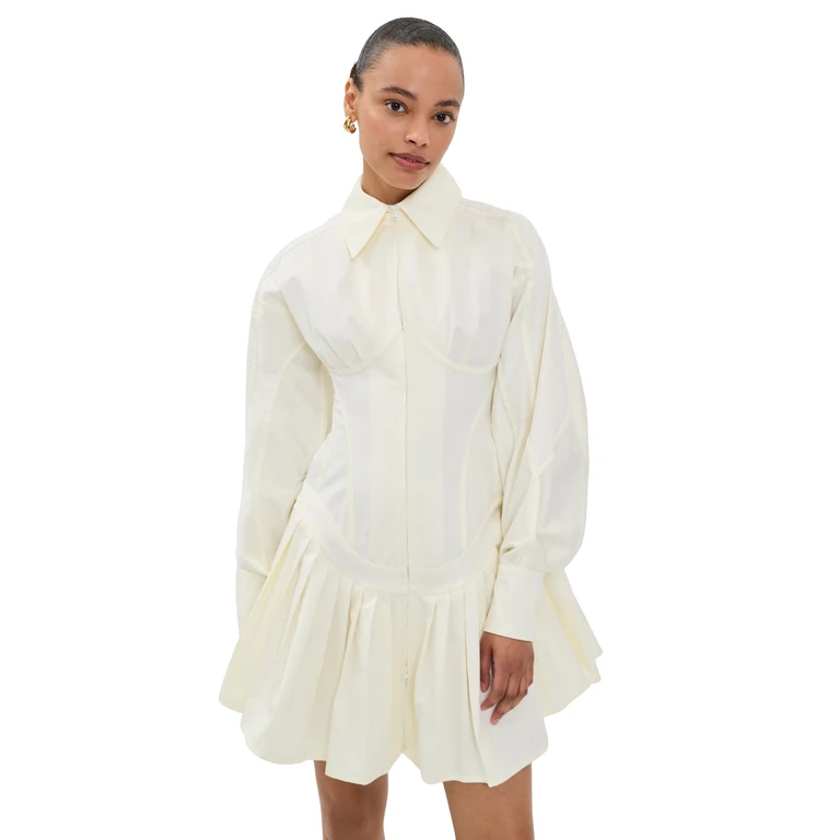 Tolu Coker Contour Bustier Pleated Shirt Dress White S