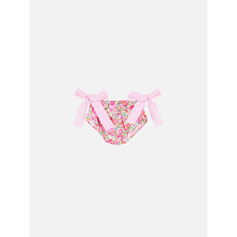 Mc2 Saint Barth Baby Girl Swim Briefs With Flower Print Pink Bottom