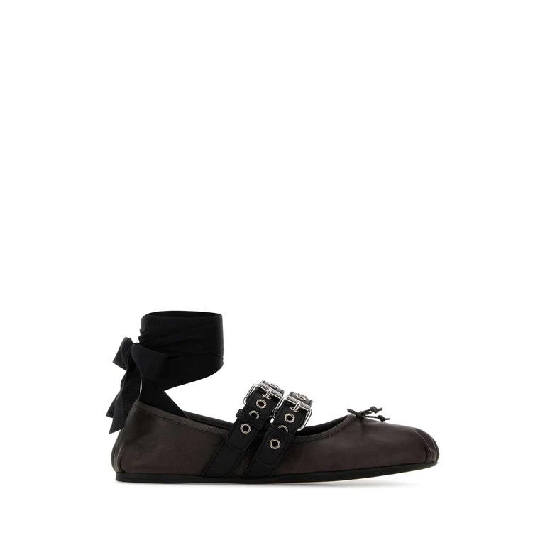 Miu Miu Dark Brown Leather Ballerinas Moro Ballerine - Women