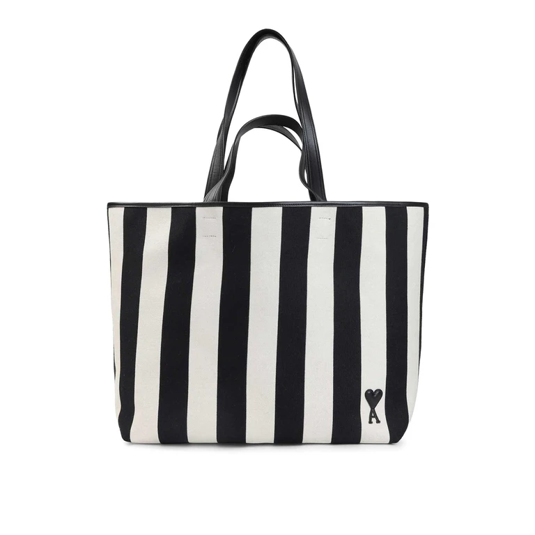 Ami Paris Large Ami De Coeur Striped Tote Bag