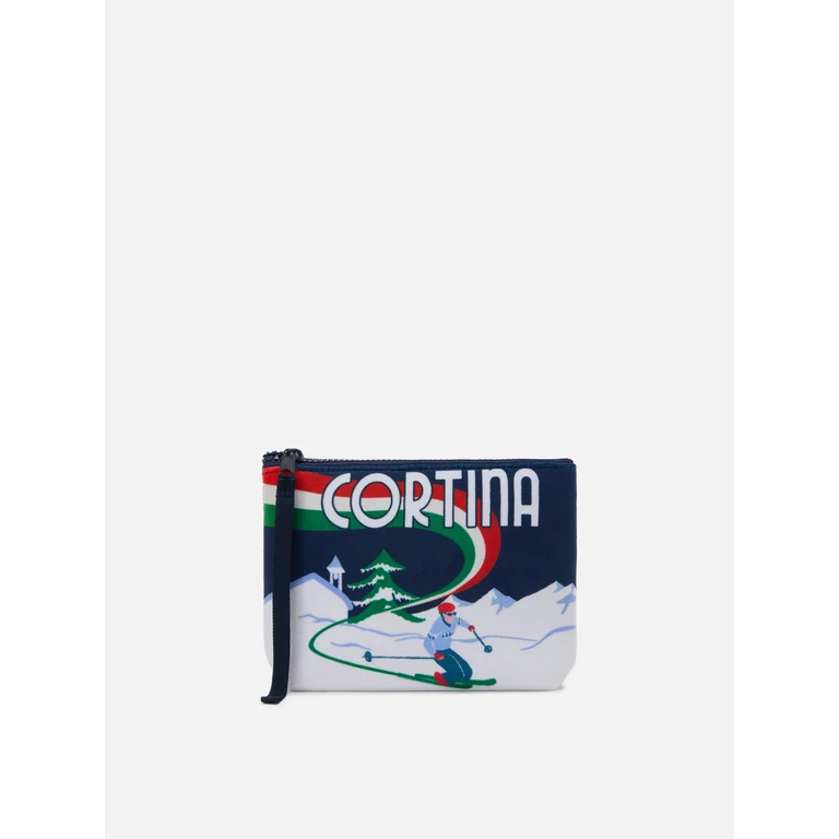 Mc2 Saint Barth Aline Pouch Wool-Effect Fabric With Cortina Skiers Print Black Pochette - Unisex