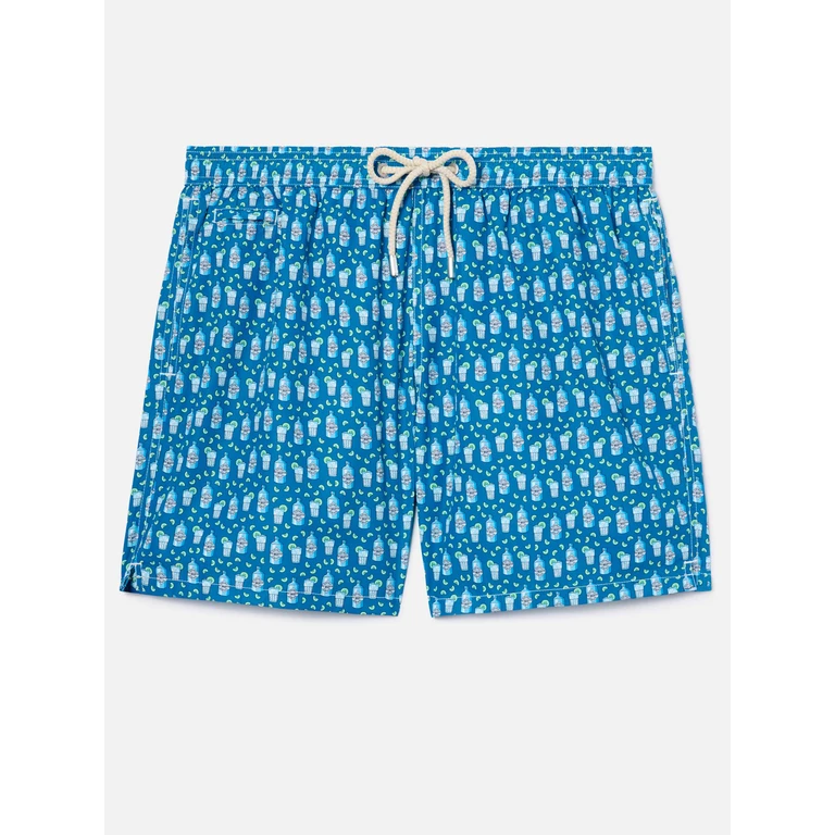 Mc2 Saint Barth Light Blue Lighting Micro Swim Shorts With Cocktail Print Swimshort - Men