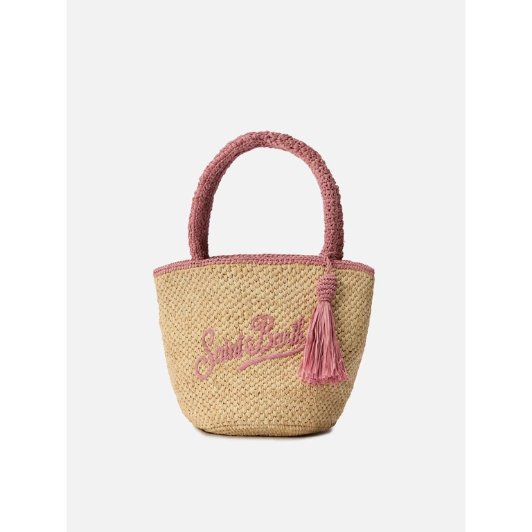 Mc2 Saint Barth Marcy Medium Raffia Bag With Pink Details And Embroidered Logo - Unisex