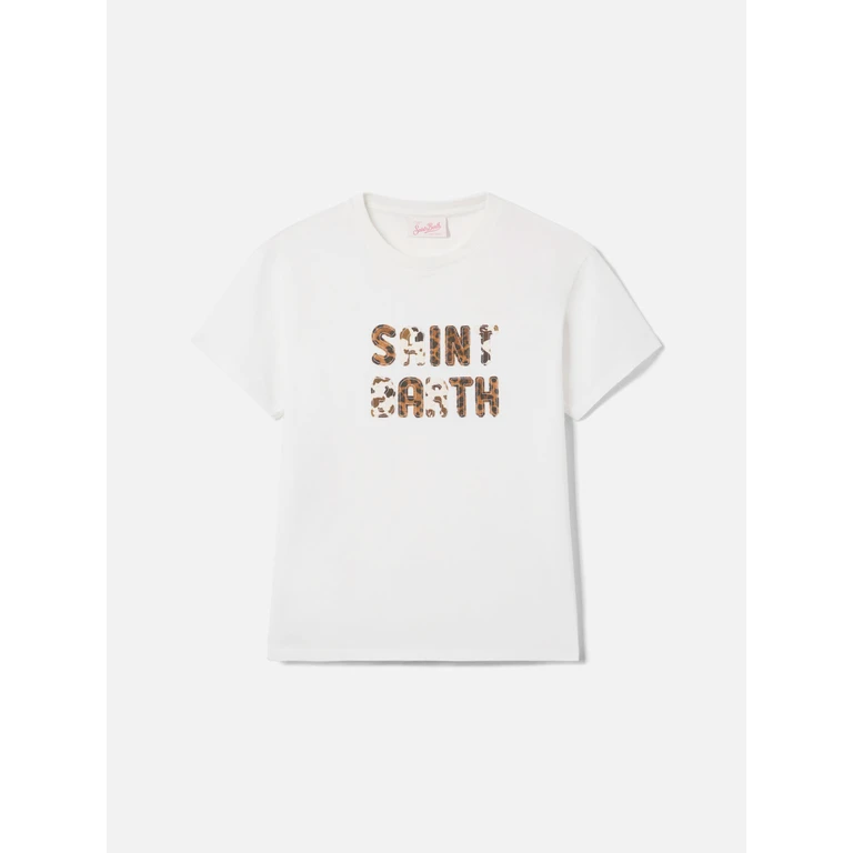 Mc2 Saint Barth White Emilie T-Shirt With Embroidered Animal Print Logo Patch - Women
