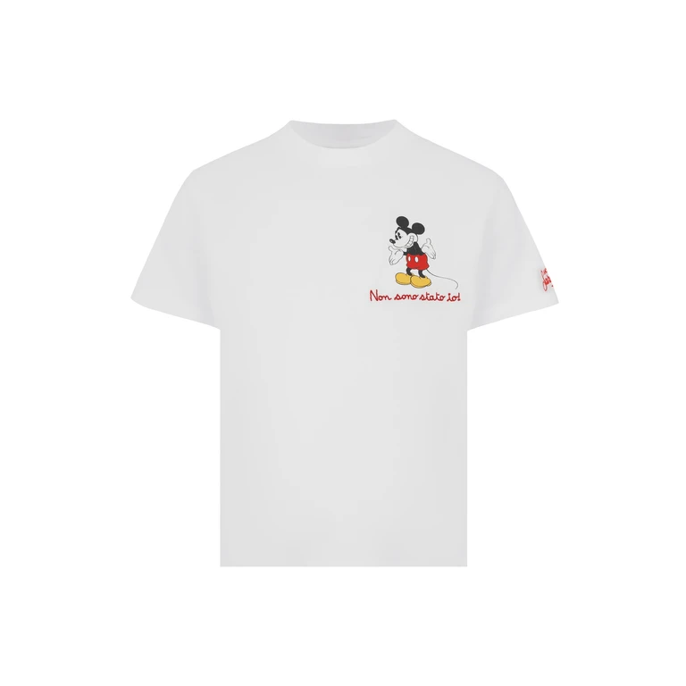 Mc2 Saint Barth Cotton T-Shirt With Non Sono Stato Io! Embroidery And Mickey Mouse Print Disney Special Edition White