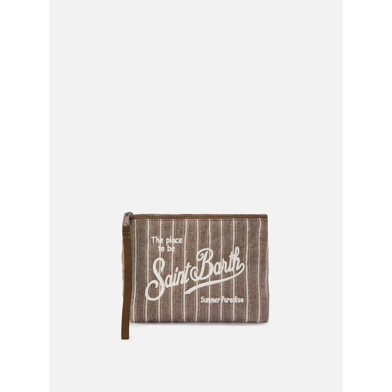 Mc2 Saint Barth Aline Brown Narrow Striped Cotton Pouch Pochette - Unisex