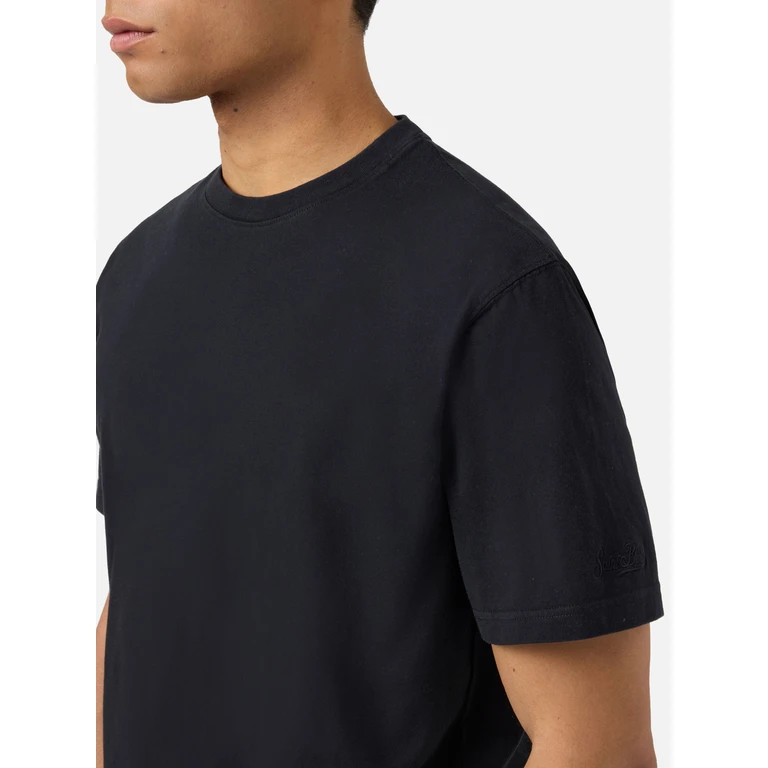 Mc2 Saint Barth Black Dover Cotton T-Shirt With Logo Embroidery - Men