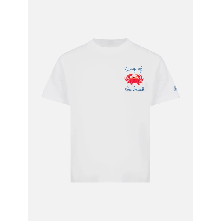 Mc2 Saint Barth Portofino Jr Cotton Jersey T-Shirt With King Of The Beach Embroidery White