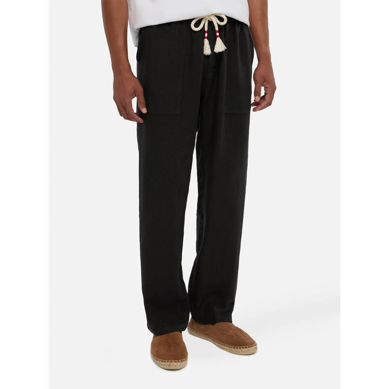 Mc2 Saint Barth Black Linen Pants Calais With Drawstring - Men