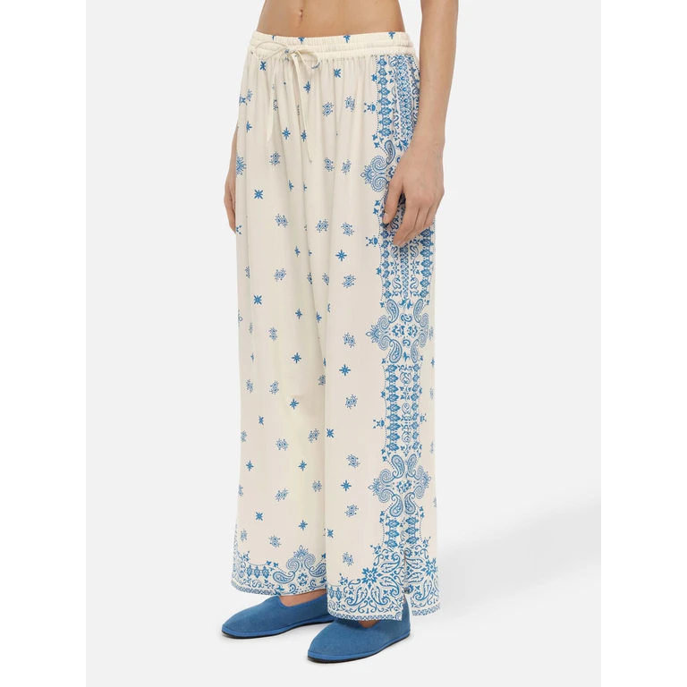 Mc2 Saint Barth Ikaria Wide-Leg Pants With Bandana Placed Print White - Women