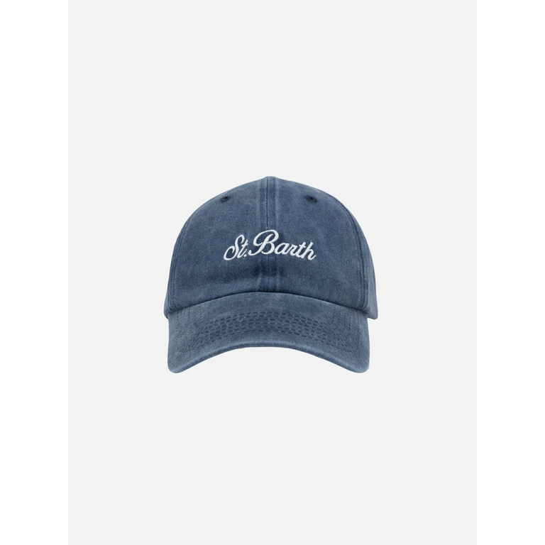 Mc2 Saint Barth Davis Navy Blue Denim Ball Cap With St. Barth Embroidery Hat - Unisex