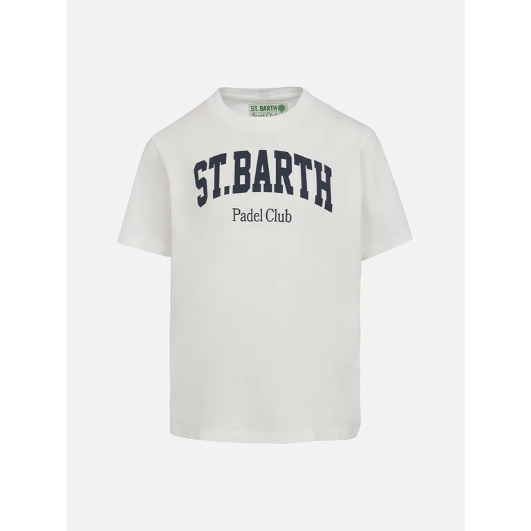 Mc2 Saint Barth Boy Cotton T-Shirt Withst. Barth Padel Club Print White
