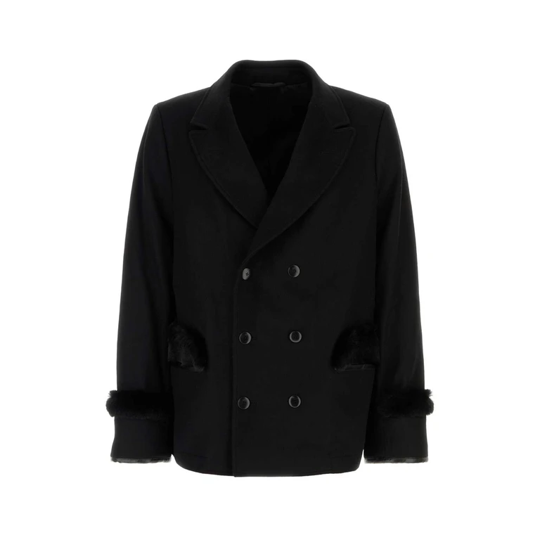Random Identities Black Wool Blend Coat Cappotti - Men