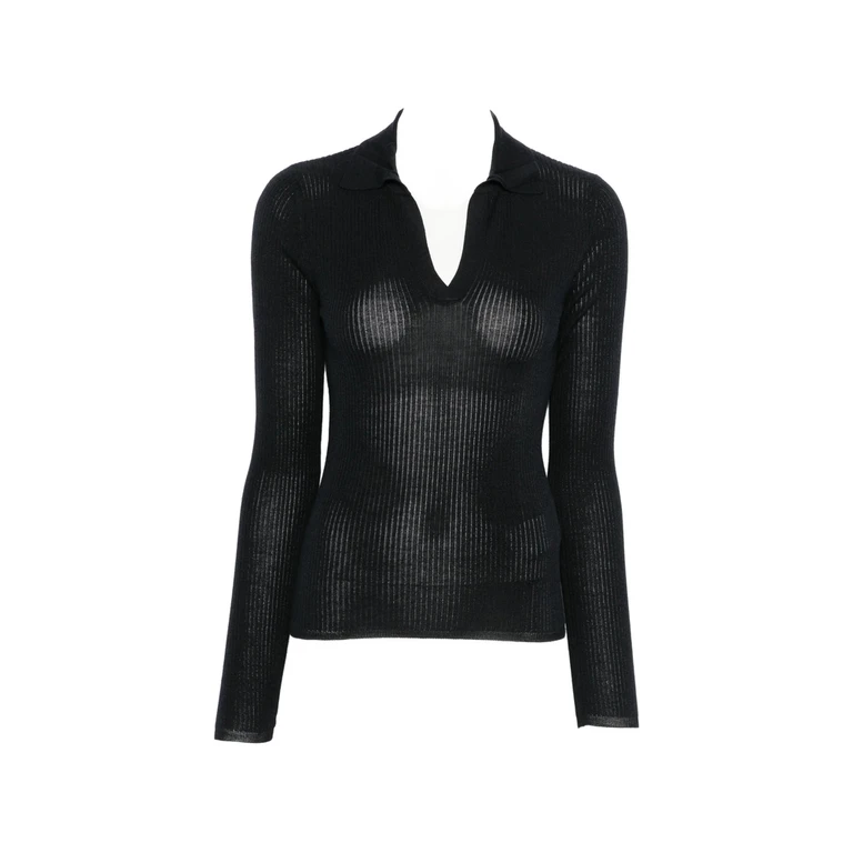Max Mara Ribbed-knit Polo-collar Top